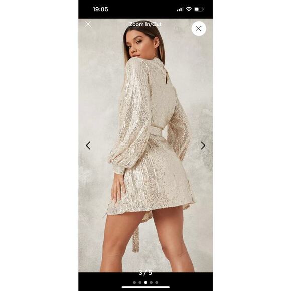 Missguided champagne sequin ballon sleeve mini-dress 6 Tall - Picture 5 of 7